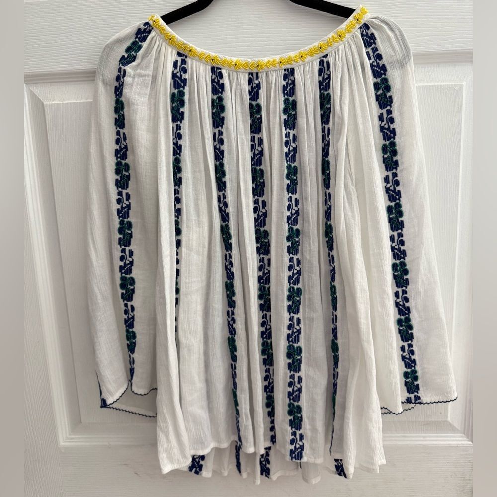 Tory Burch Alexandria hand Beaded white Peasant blouse top Size 10